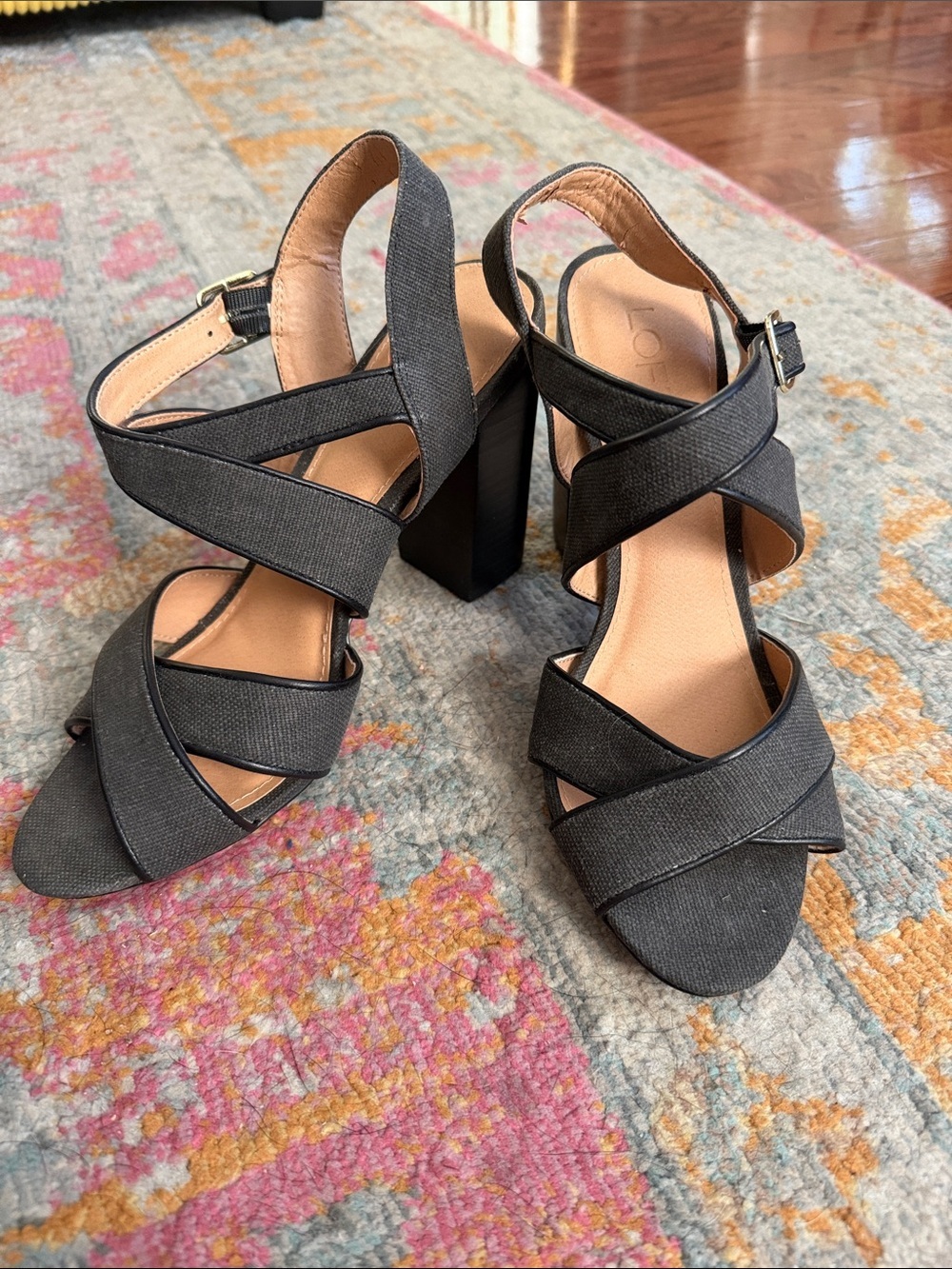 LOFT Black Crisscross Block Heel Sandals